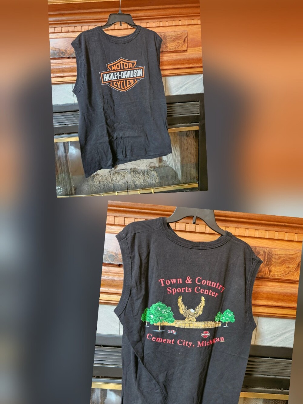 Vintage 1996. Harley-Davidson Black Muscle Tank with Orange Shield Logo. Large